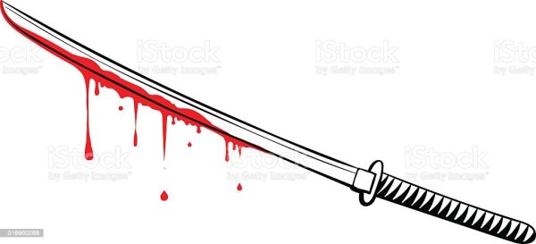 Катана на белом фоне с кровью