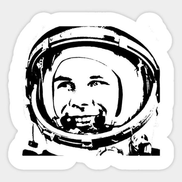 Юрий Гагарин в скафандре черно белая