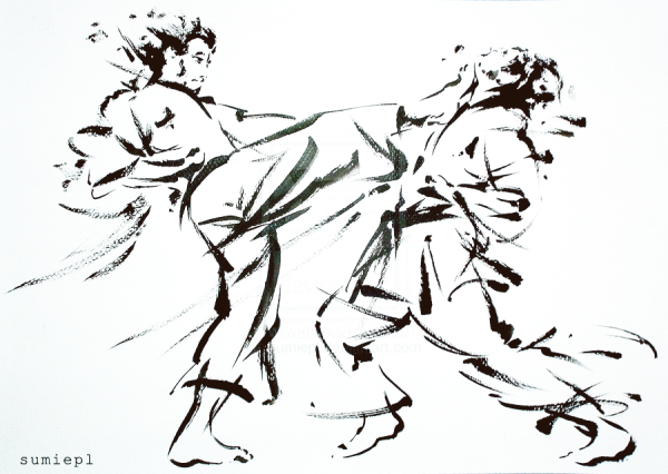 Каратист акварель