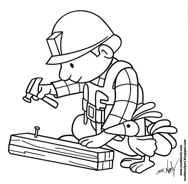 Строитель раскраска для детей