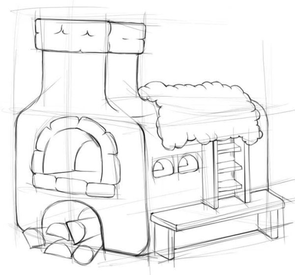 Печка сбоку рисунок