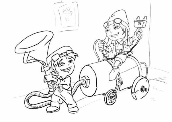 Раскраска Носов Винтик Шпунтик и пылесос