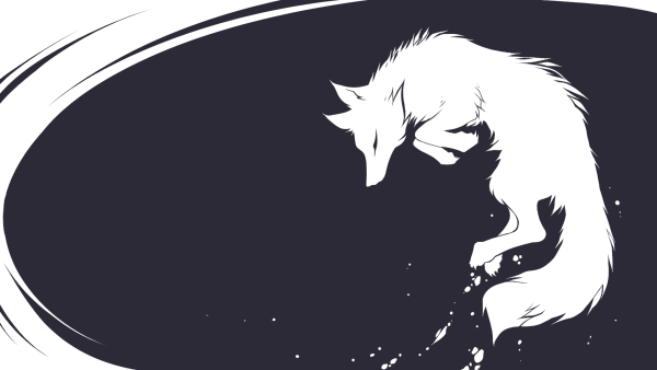 Белая лиса на черном фоне