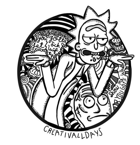 Рик и Морти тату эскизы черно белые