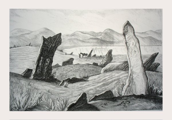 Гравюра степь юрта менгиры Хакасия