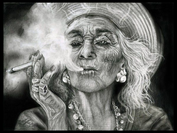 Портрет пожилой женщины карандашом