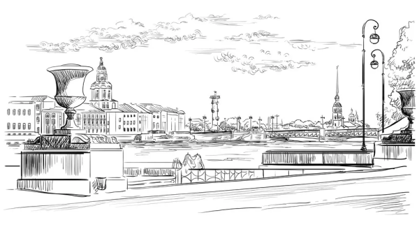 Стрелка Васильевского острова в Санкт-Петербурге вектор