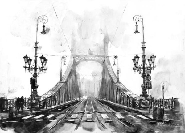 Мост картина карандашом