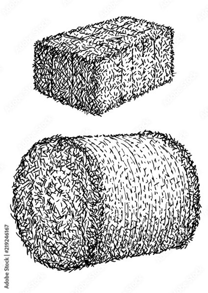 Поле с копнами сена карандашом