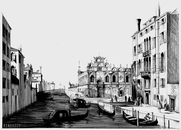 Городской пейзаж тушью