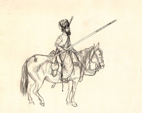 Зарисовки Казаков на лошадях