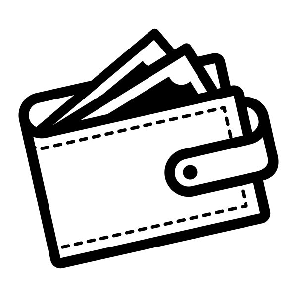 Пиктограмма кошелек с деньгами