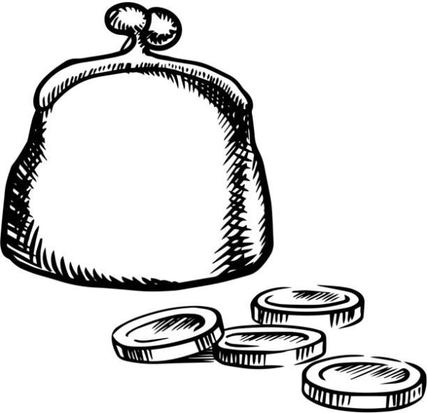 Раскраска кошелек с деньгами