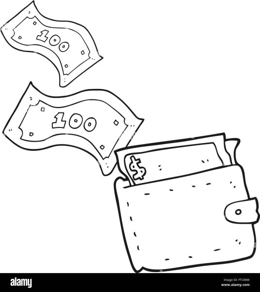 Раскраска кошелек с деньгами