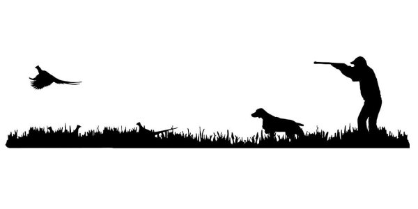 Силуэт охотника с ружьем и собакой