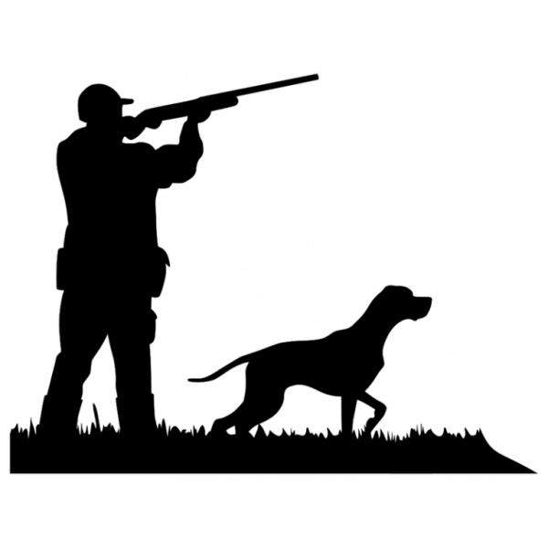 Силуэт охотника с ружьем и собакой