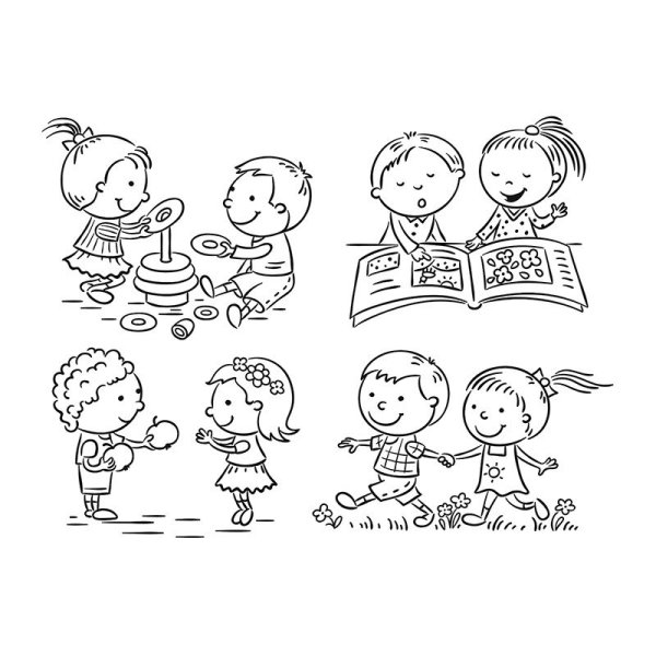 Дети вектор чб