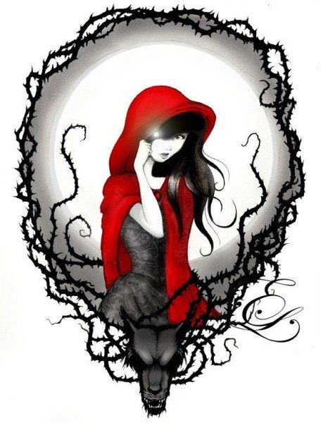 Нарисованная красно черная девушка