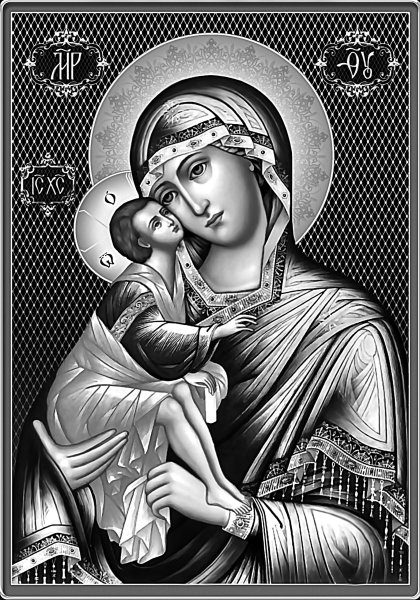 Икона Богоматери Казанская чб