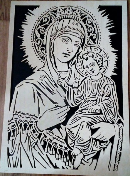 Икона Богородицы выжигателем