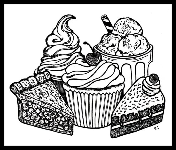 Раскраски тортики и пирожные
