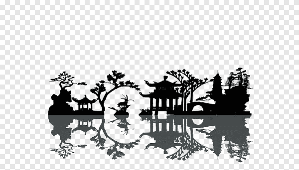 Японская деревня силуэт