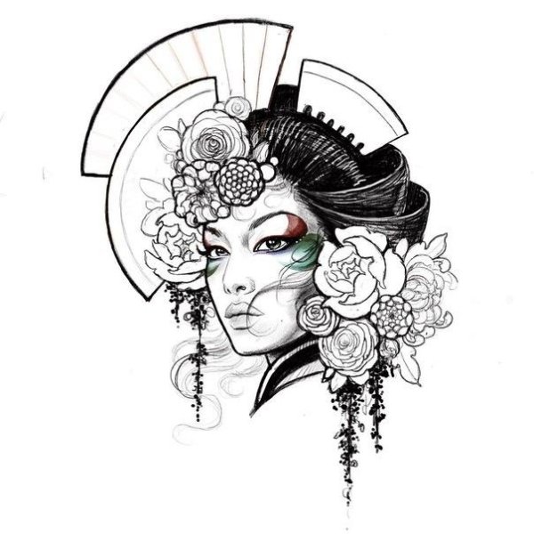 Тату гейша эскиз