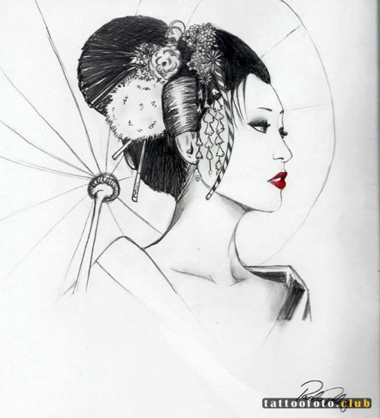 Гейша рисунок карандашом