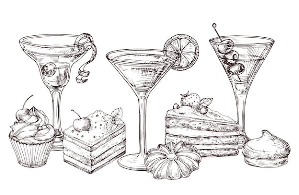 Нарисованные коктейли и Десерты