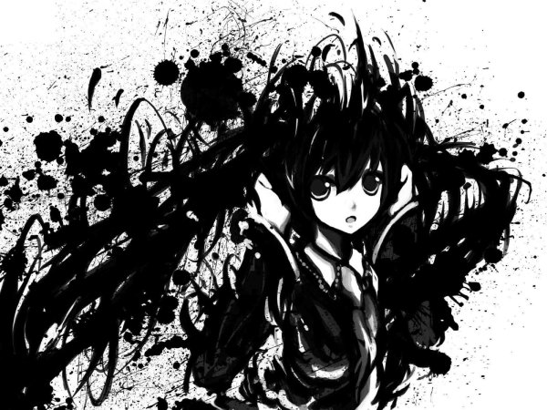 Мику Хатсуне чёрно белые арты