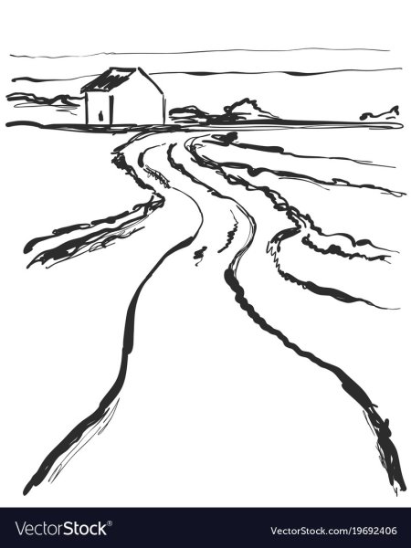 Графический пейзаж с дорогой