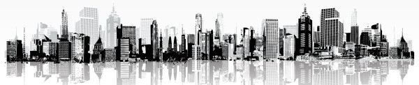 Панорама города черно белая