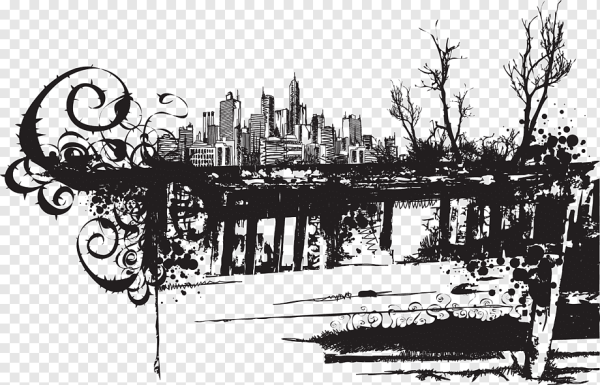 Город черно белый эскиз