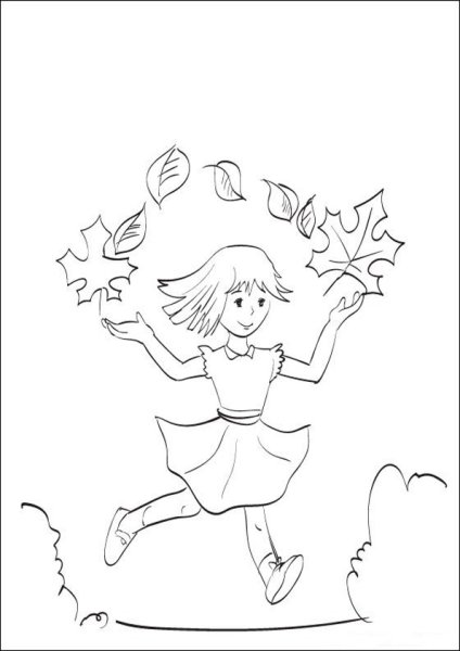 Раскраска девочка осень для детей