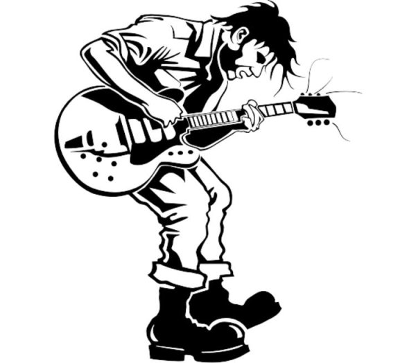 Гитарист рокер на белом фоне