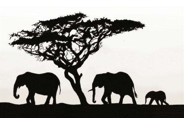 Силуэты африканских животных и деревьев