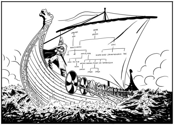 Корабль викингов черно белый