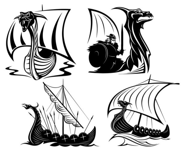 Драккар сбоку вектор