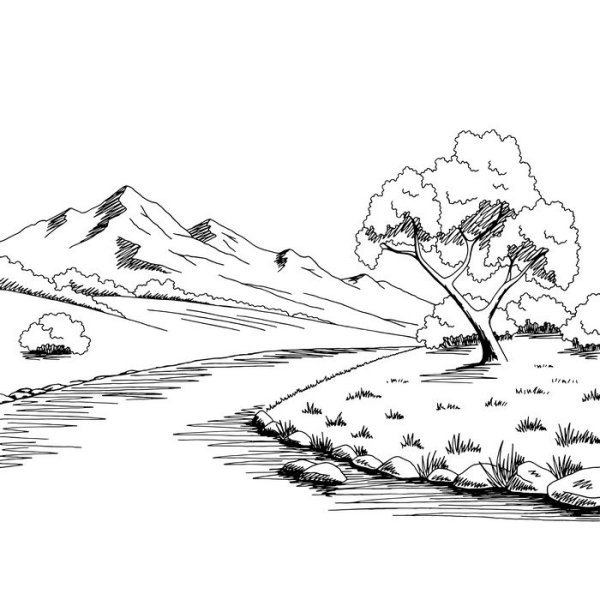 Горный пейзаж раскраска