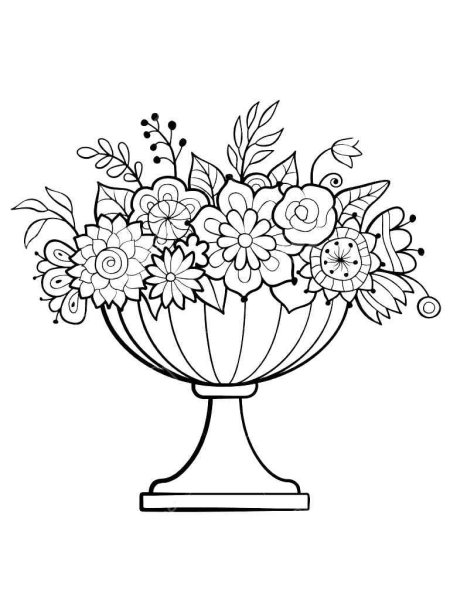 Ваза с цветами раскраска