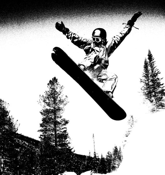Сноубордист черно белый