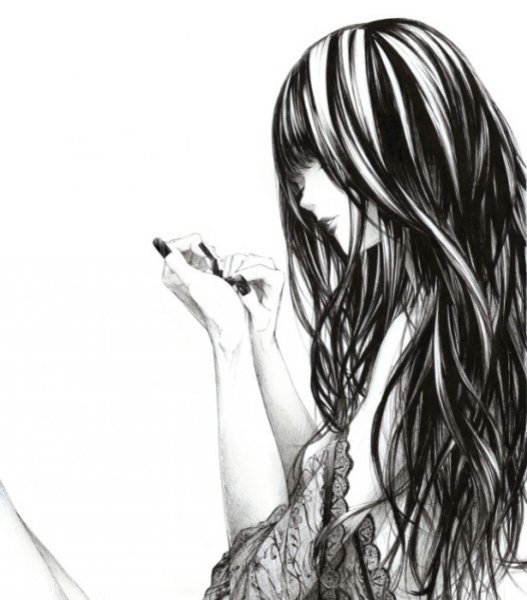 Нарисованная девушка с длинными волосами