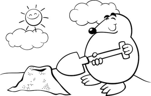 Крот в земля раскраска