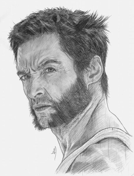 Хью Джекман портрет карандашом