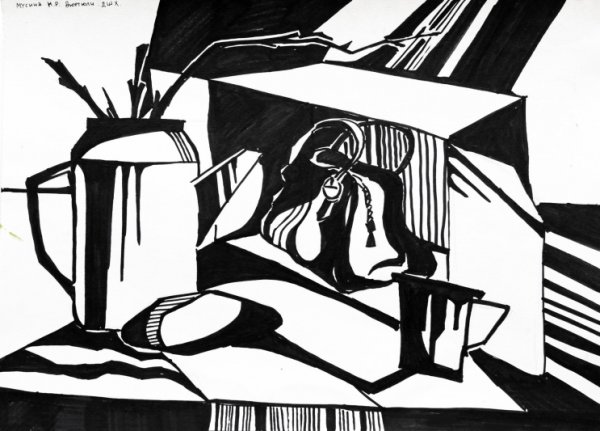 Натюрморт черно белый в графике