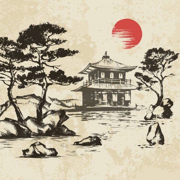 Японский пейзаж на стене