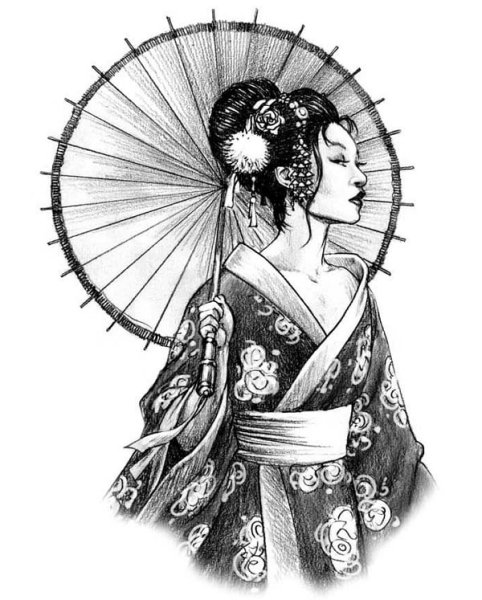 Гейша ксилографика Япония