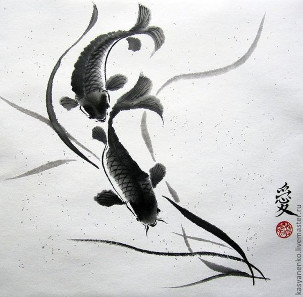 Китайская живопись гохуа картины Карп