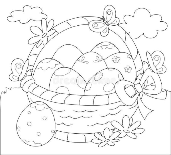 Раскраска курица в корзине на Пасху