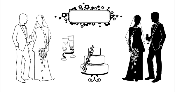 Жених и невеста контурный рисунок